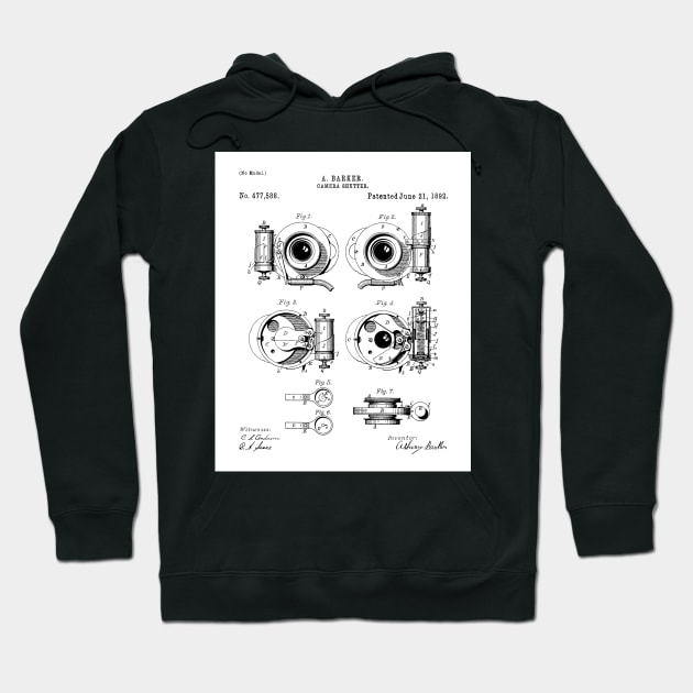 Camera Shutter Patent - Photographer Photography Studio Art - White Hoodie by patentpress